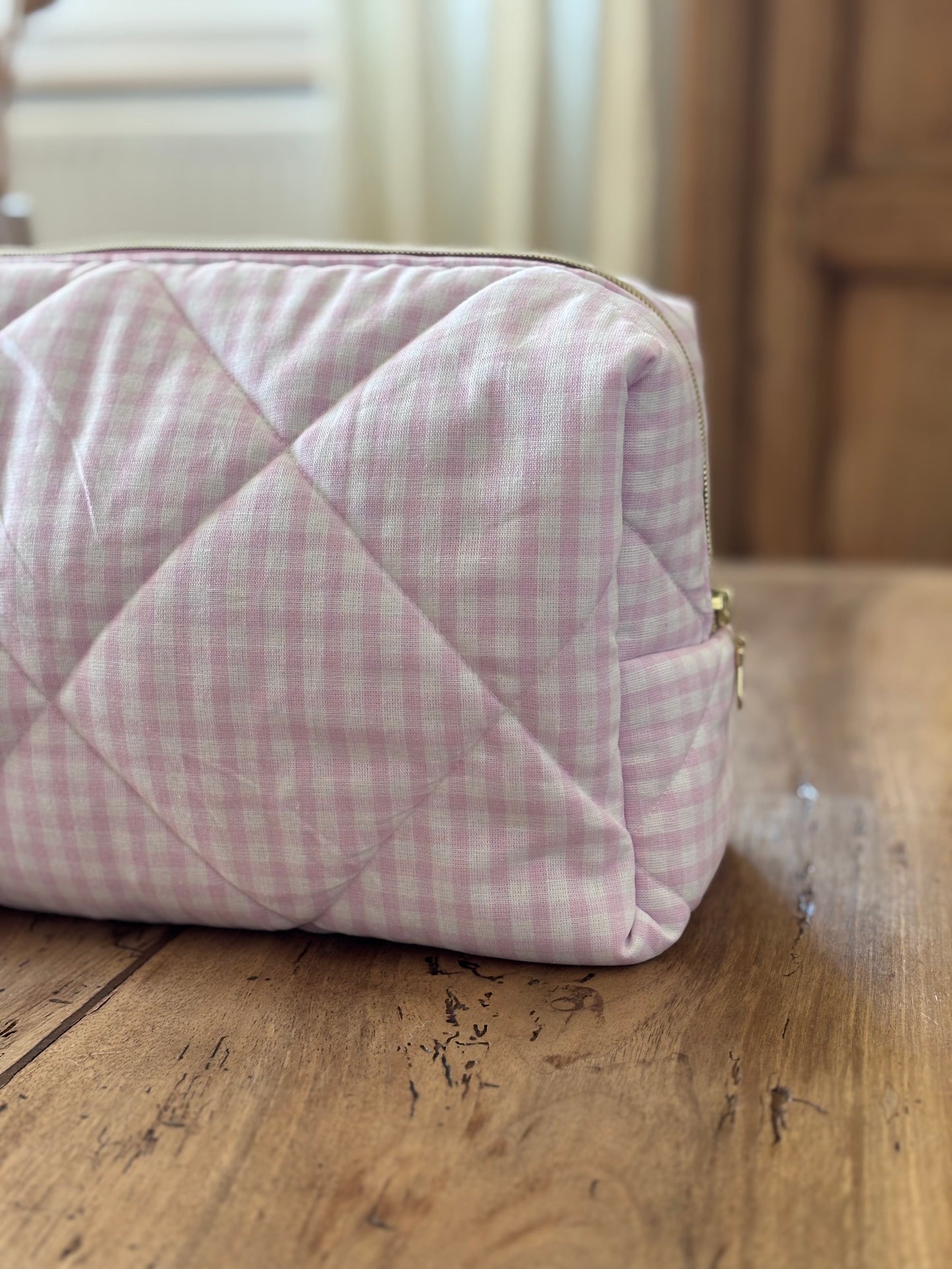 Louise pouch - quilted light pink gingham pouch for Dyson Airwrap and Shark FlexStyle