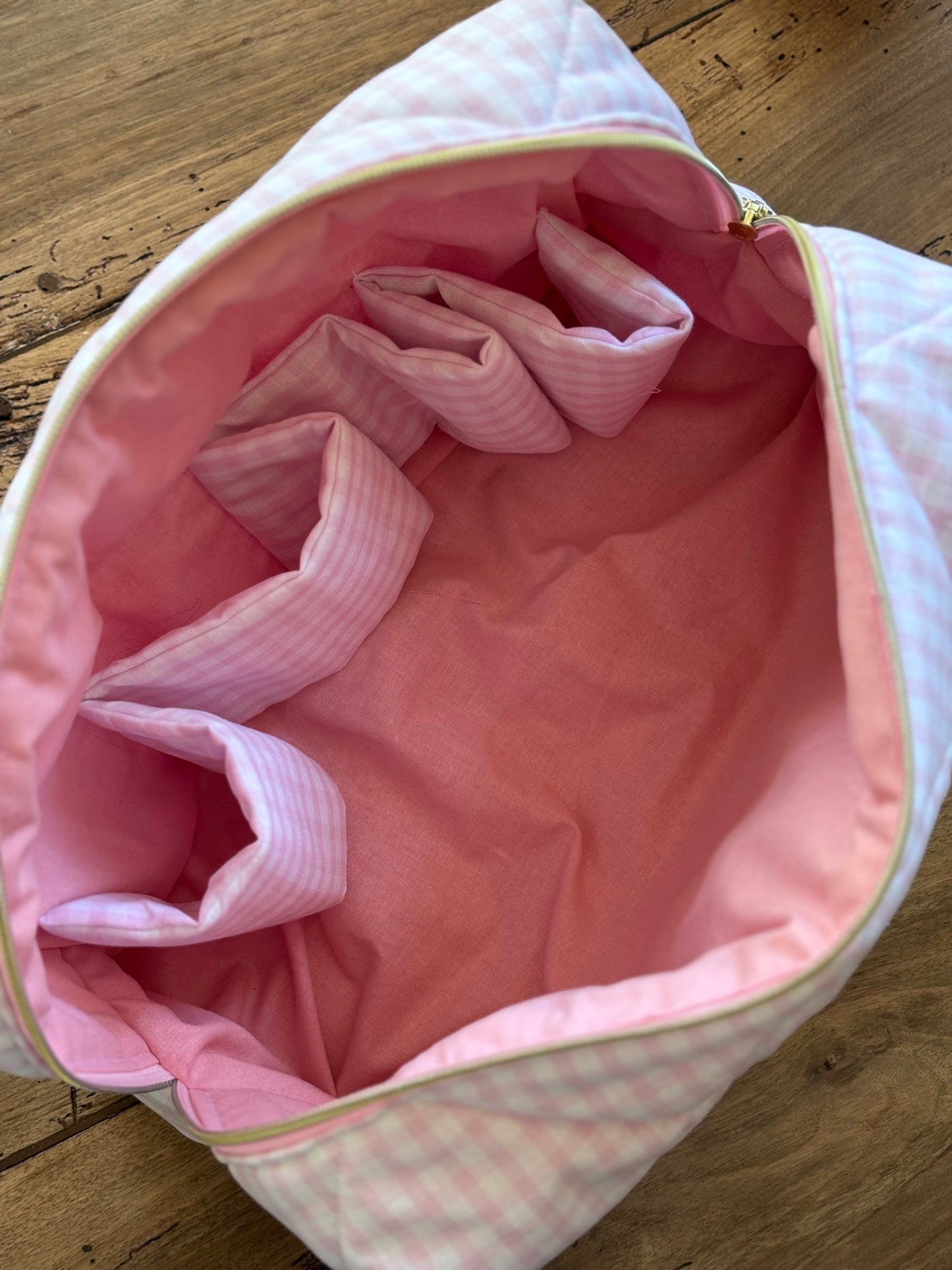 Louise pouch - quilted light pink gingham pouch for Dyson Airwrap and Shark FlexStyle