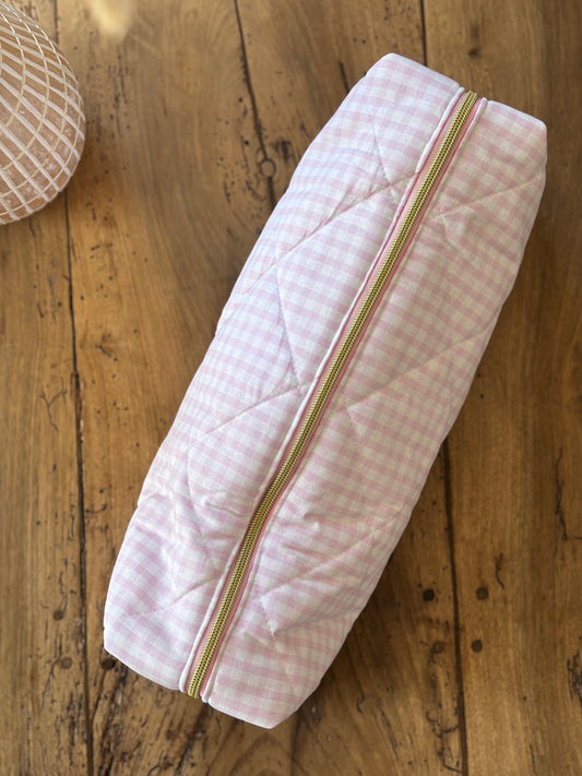 Quilted Pouch for Dyson Airwrap and Shark FlexStyle – Light Pink Gingham