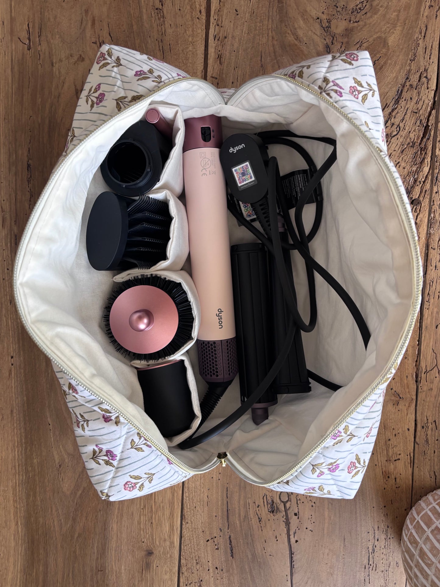 Quilted Pouch for Dyson Airwrap and Shark FlexStyle – Light Pink Gingham