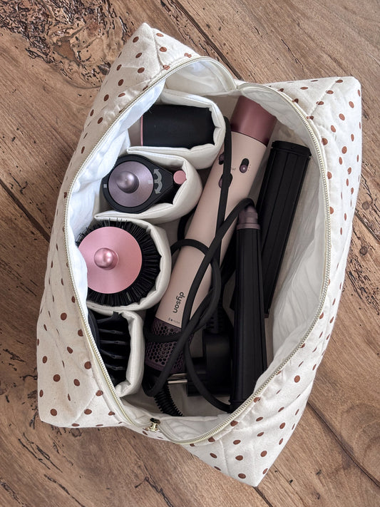 Quilted Pouch for Dyson Airwrap and Shark FlexStyle – Light Pink Gingham