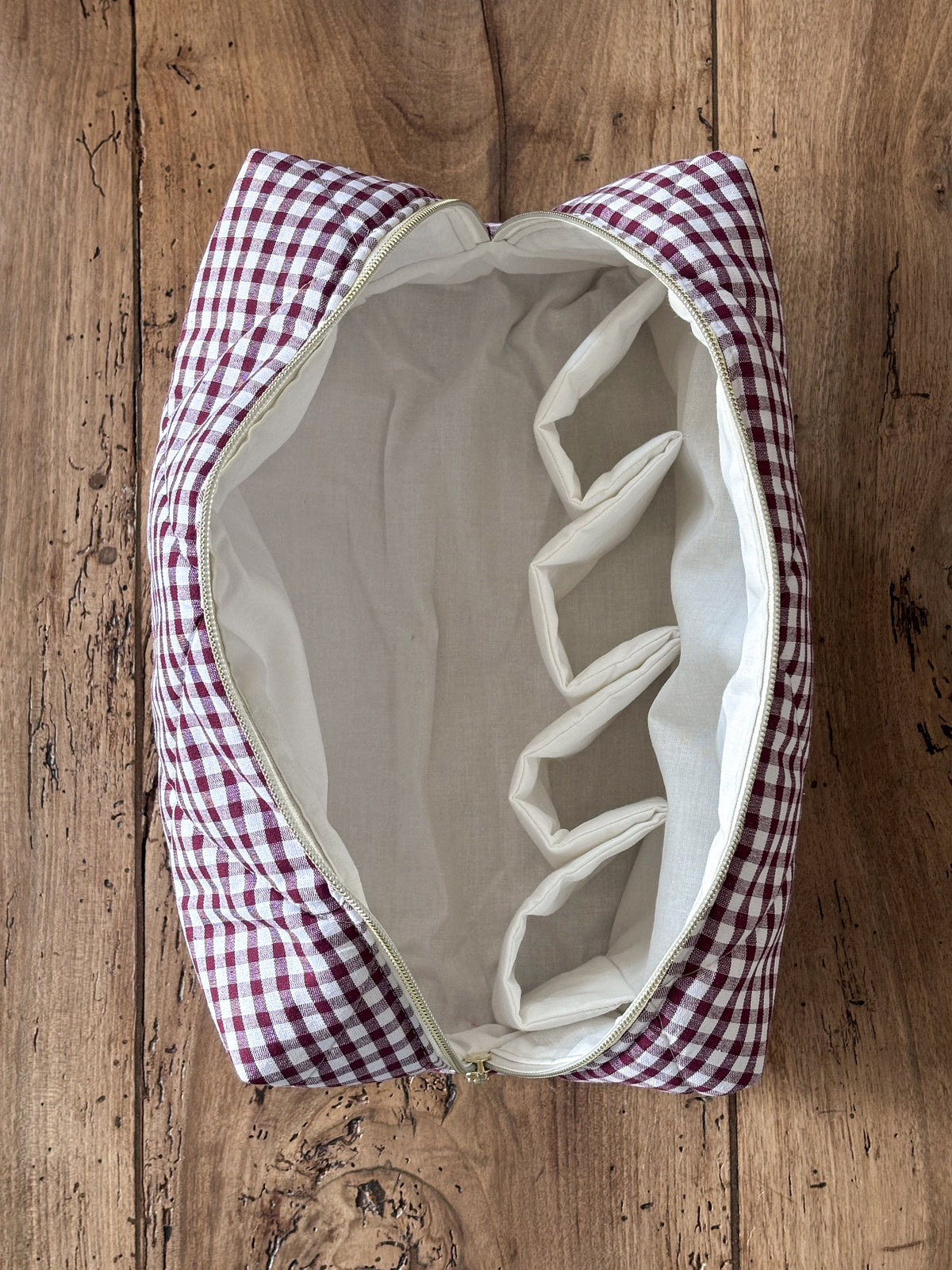 Louise pouch - quilted light pink gingham pouch for Dyson Airwrap and Shark FlexStyle