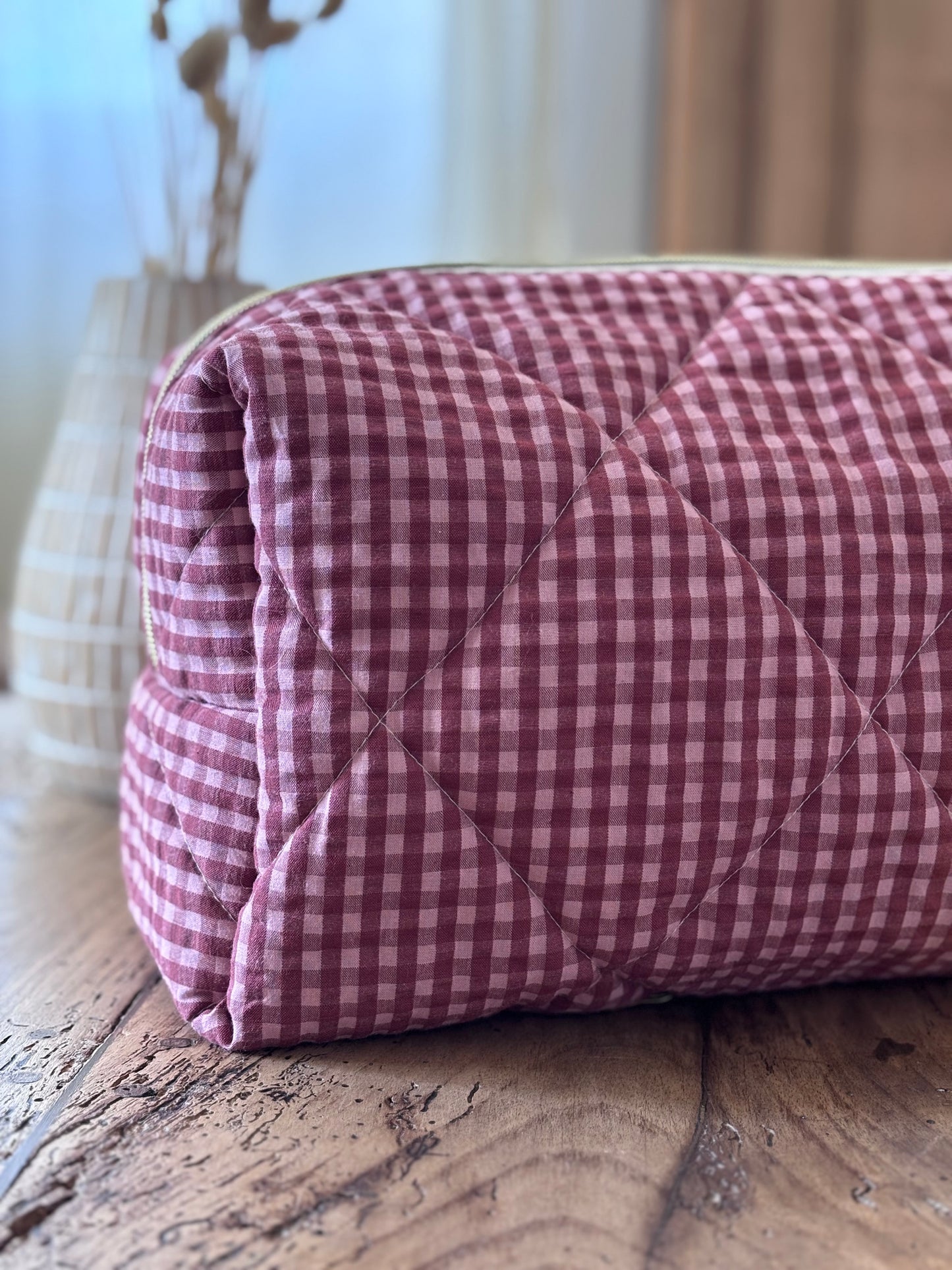 Quilted Pouch for Dyson Airwrap and Shark FlexStyle – Light Pink Gingham