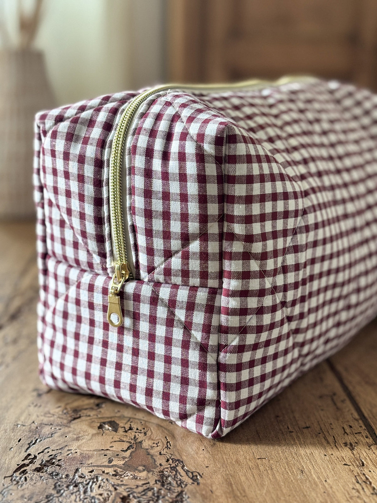 Louise pouch - quilted light pink gingham pouch for Dyson Airwrap and Shark FlexStyle