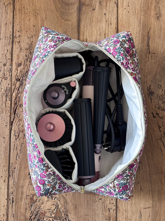 Quilted Pouch for Dyson Airwrap and Shark FlexStyle – Light Pink Gingham