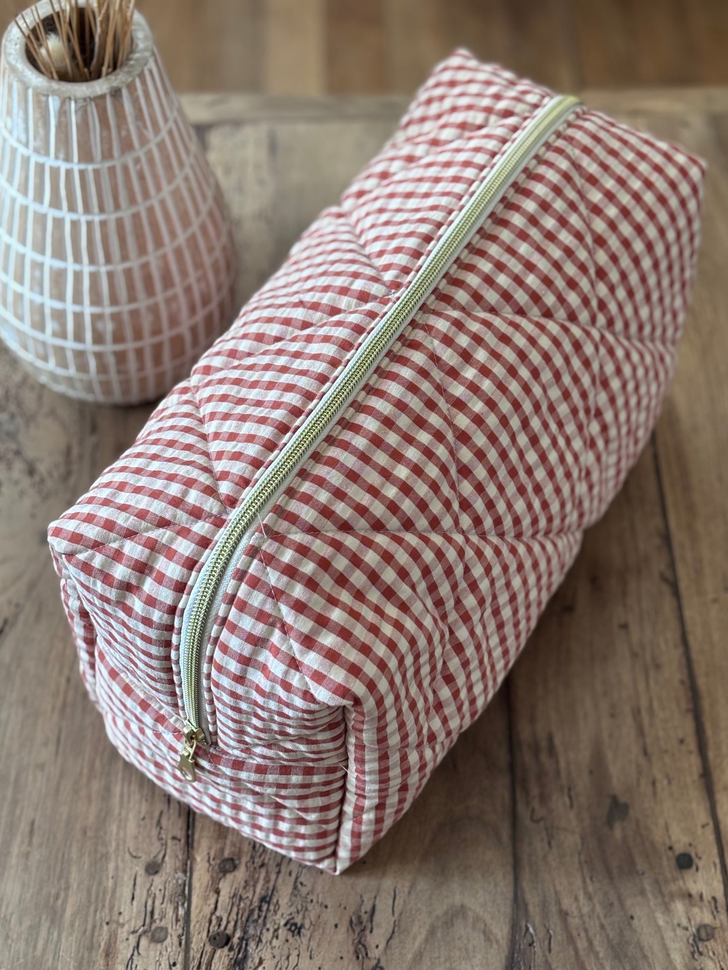 Quilted Pouch for Dyson Airwrap and Shark FlexStyle – Light Pink Gingham