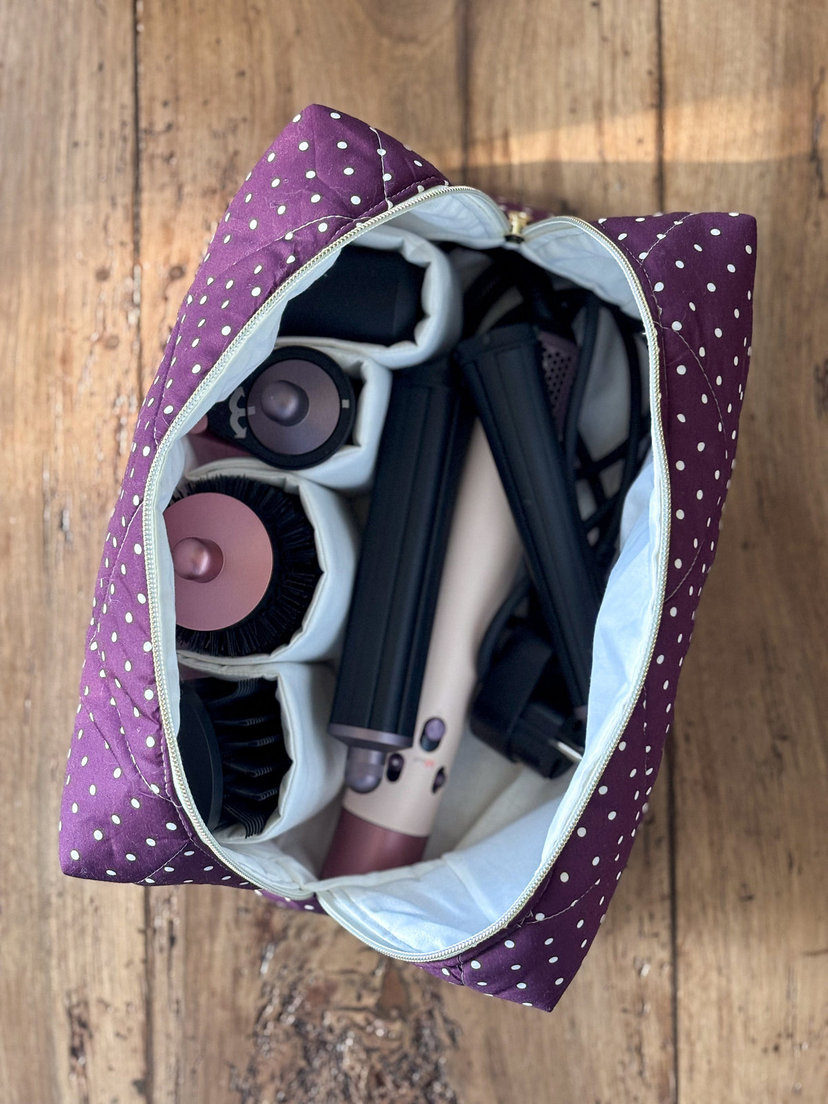 Quilted Pouch for Dyson Airwrap and Shark FlexStyle – Light Pink Gingham
