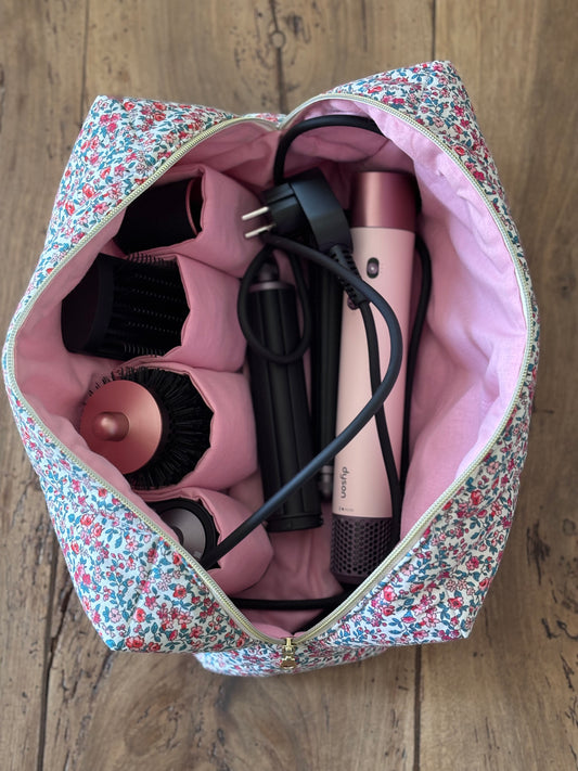 Quilted Pouch for Dyson Airwrap and Shark FlexStyle – Light Pink Gingham
