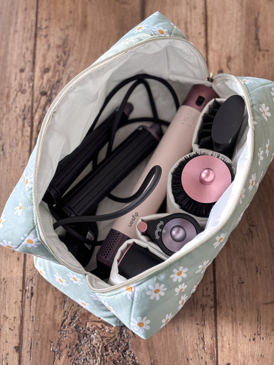 Quilted Pouch for Dyson Airwrap and Shark FlexStyle – Light Pink Gingham