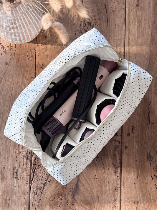 Quilted Pouch for Dyson Airwrap and Shark FlexStyle – Light Pink Gingham