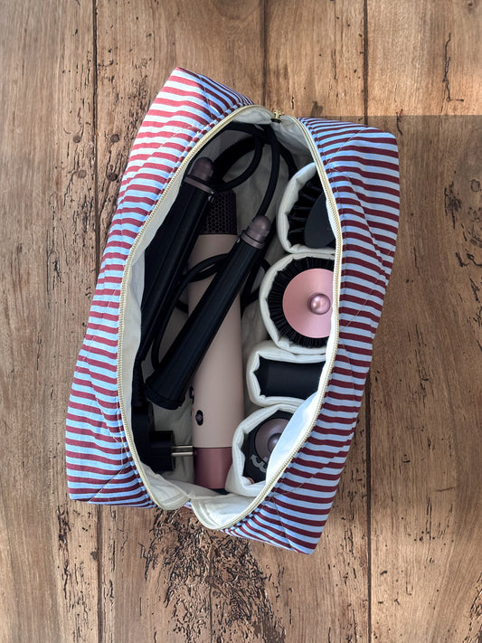 Quilted Pouch for Dyson Airwrap and Shark FlexStyle – Light Pink Gingham