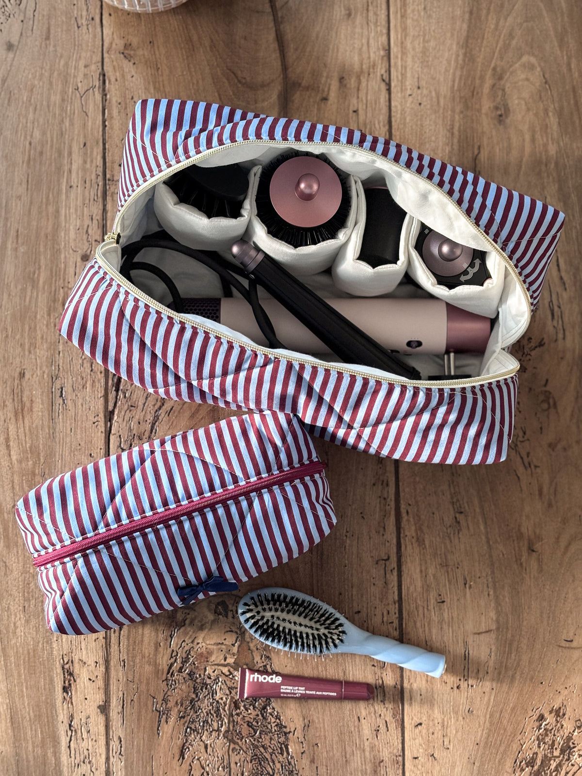 Quilted Pouch for Dyson Airwrap and Shark FlexStyle – Light Pink Gingham
