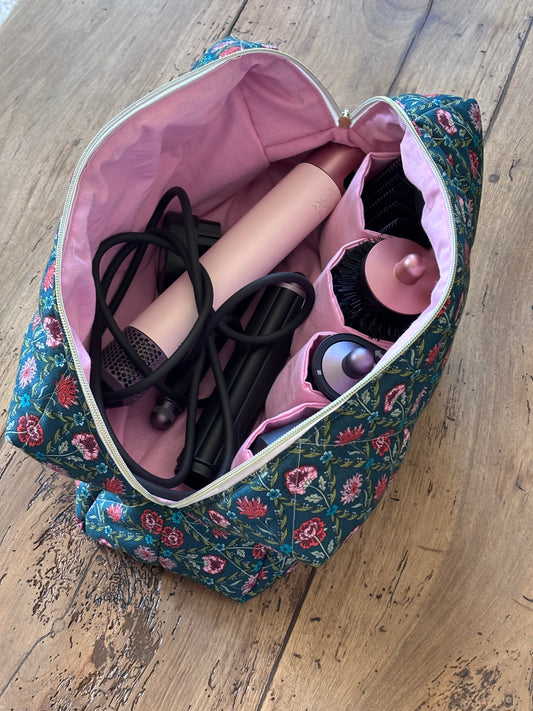 Quilted Pouch for Dyson Airwrap and Shark FlexStyle – Light Pink Gingham