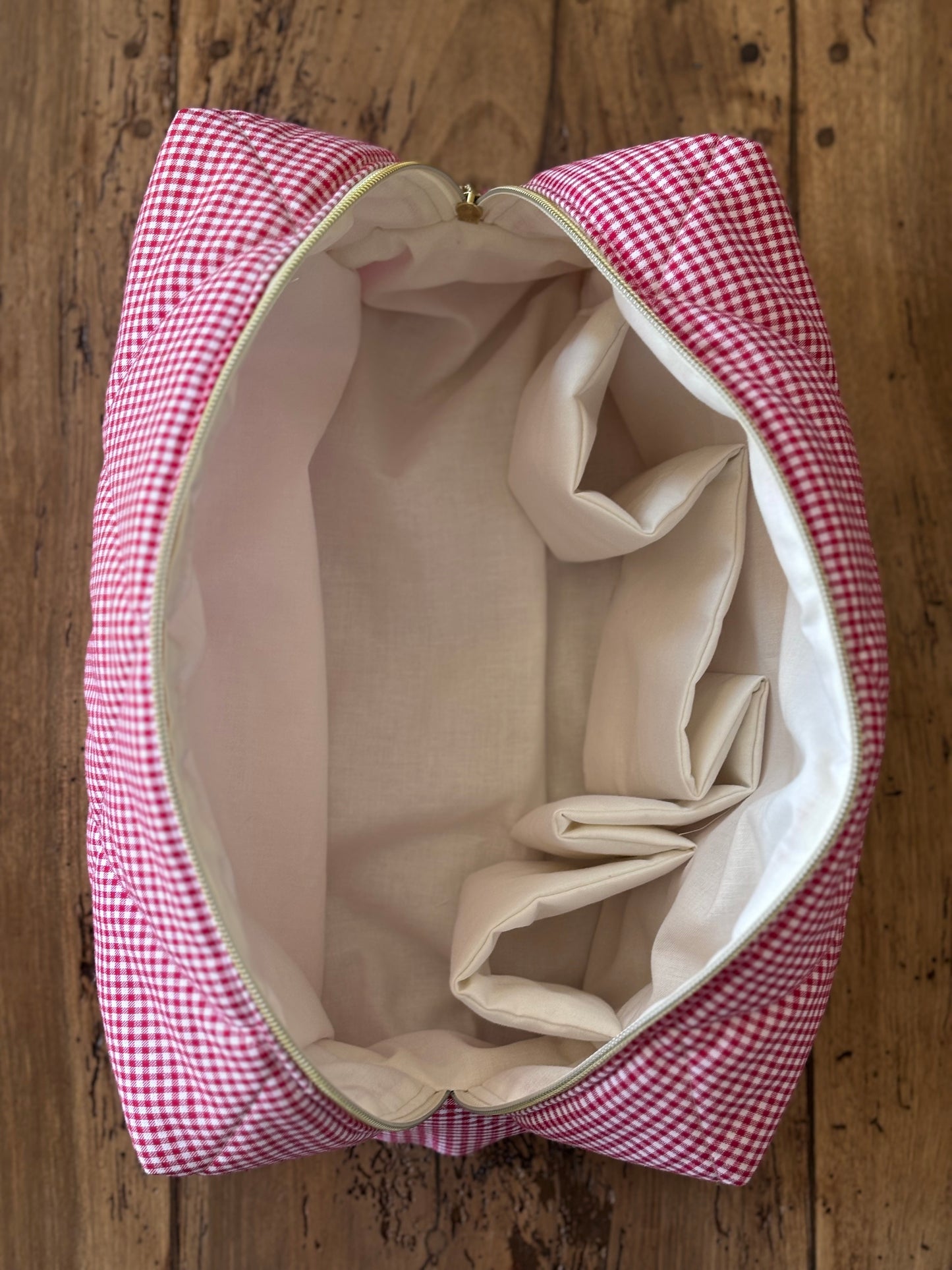 Quilted Pouch for Dyson Airwrap and Shark FlexStyle – Light Pink Gingham