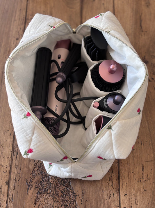 Quilted Pouch for Dyson Airwrap and Shark FlexStyle – Light Pink Gingham