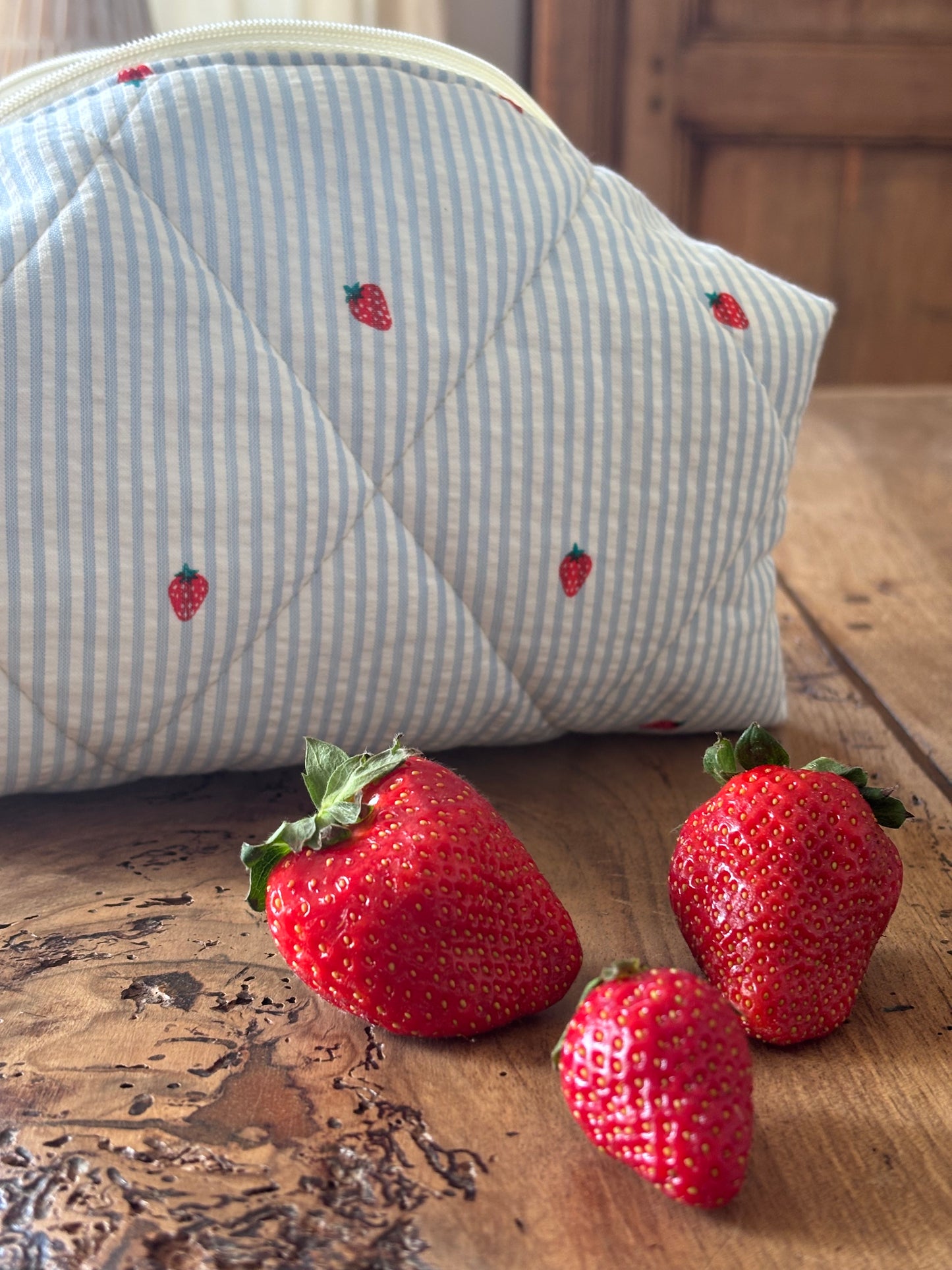 Trio de trousses beauté Rayures bleues et Fraises