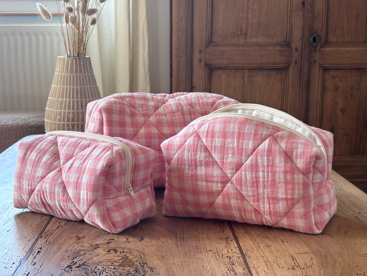 Trousse beauté matelassée Vichy Rose