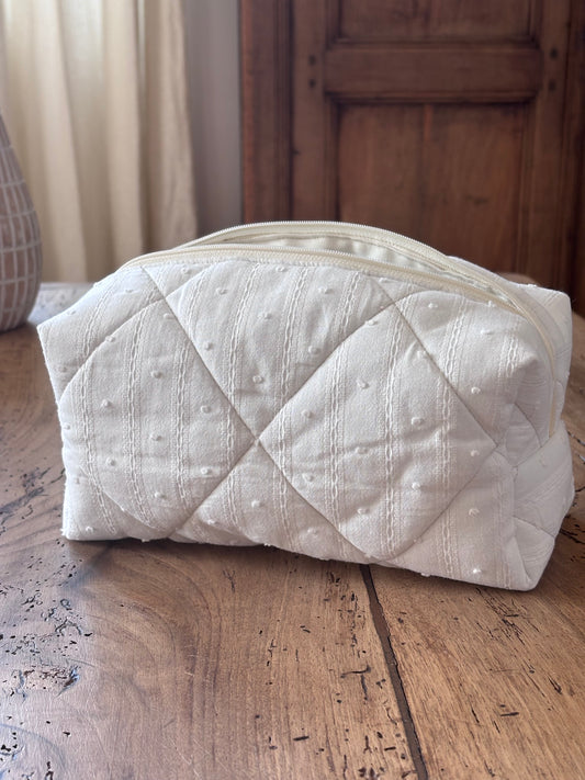 Trousse beauté matelassée Broderie Ecrue