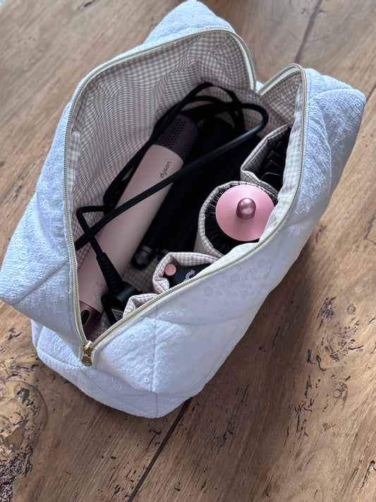Quilted Pouch for Dyson Airwrap and Shark FlexStyle – Light Pink Gingham