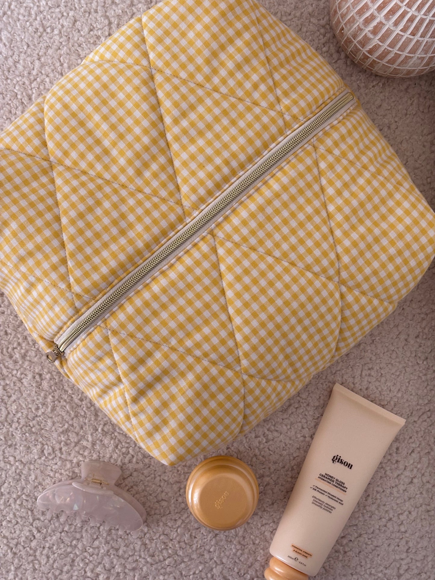 Louise pouch – Yellow gingham quilted pouch for GHD Helios hair dryer