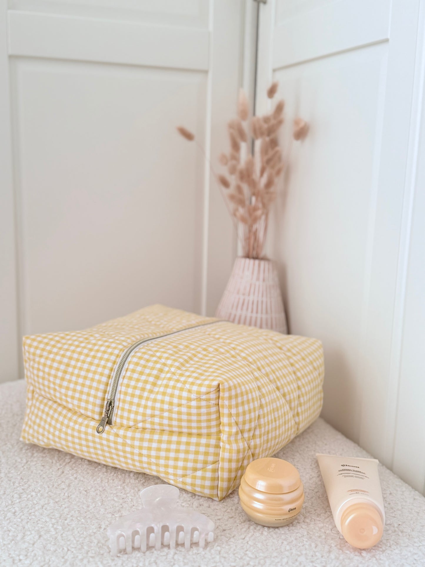 Louise pouch – Yellow gingham quilted pouch for GHD Helios hair dryer