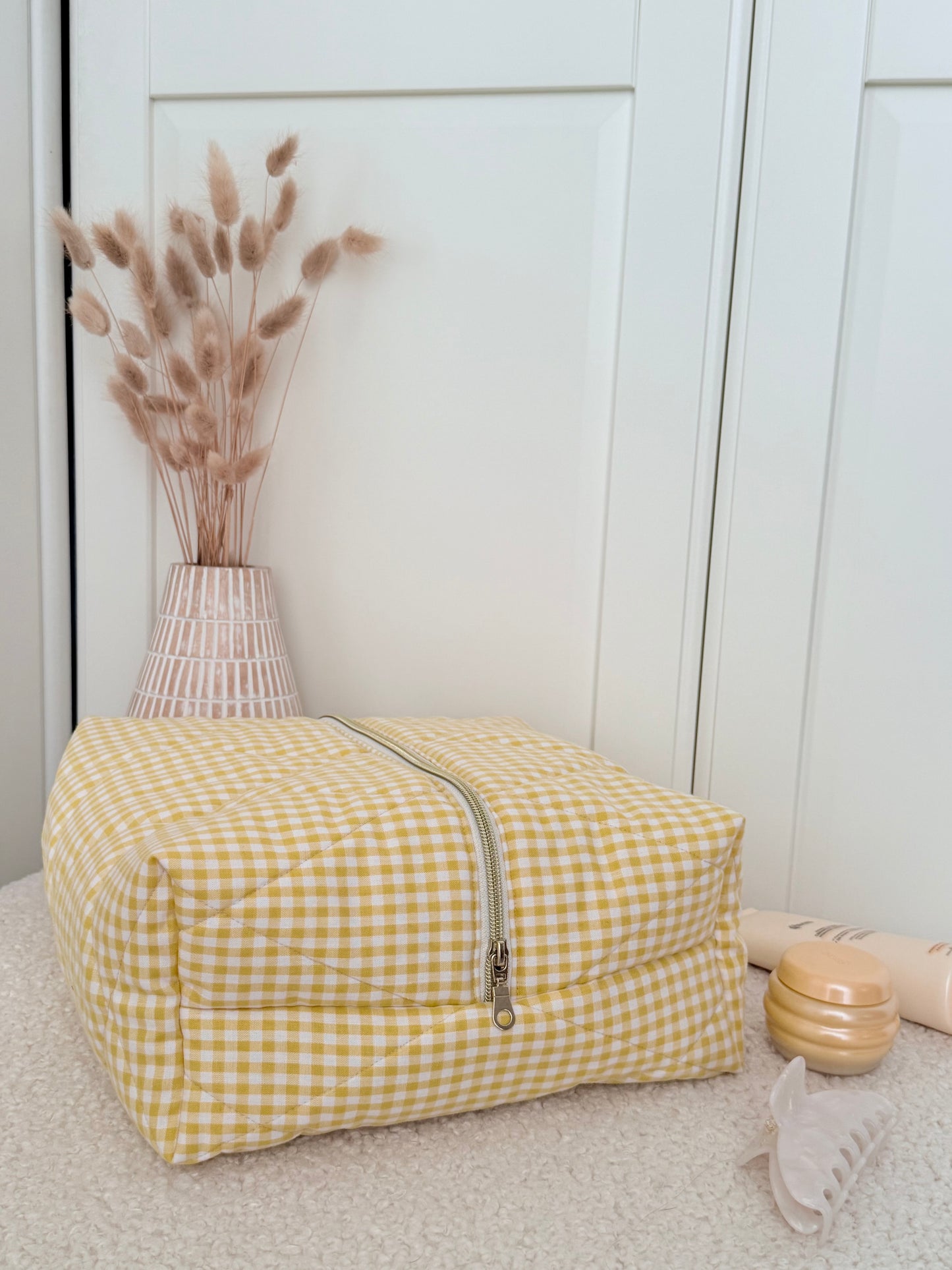 Louise pouch – Yellow gingham quilted pouch for GHD Helios hair dryer
