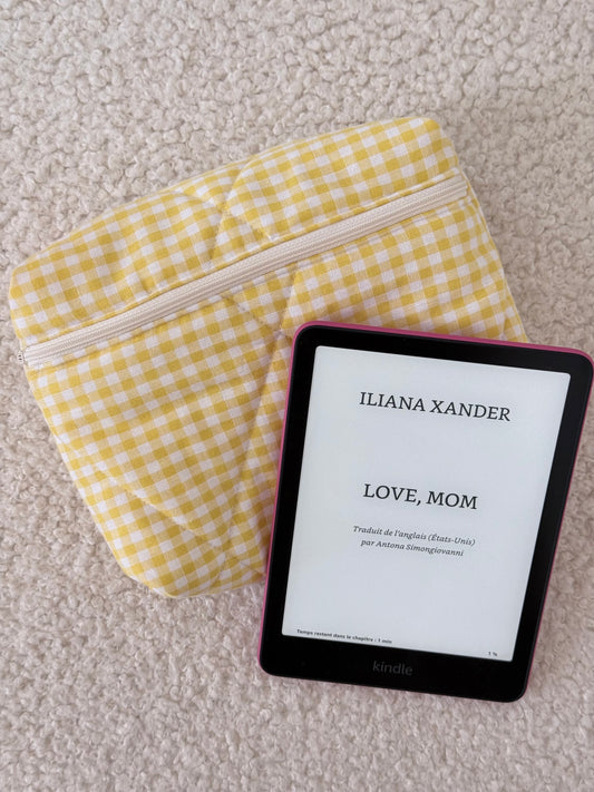 Pochette livre de poche - vichy jaune Louise - Compatible Kindle