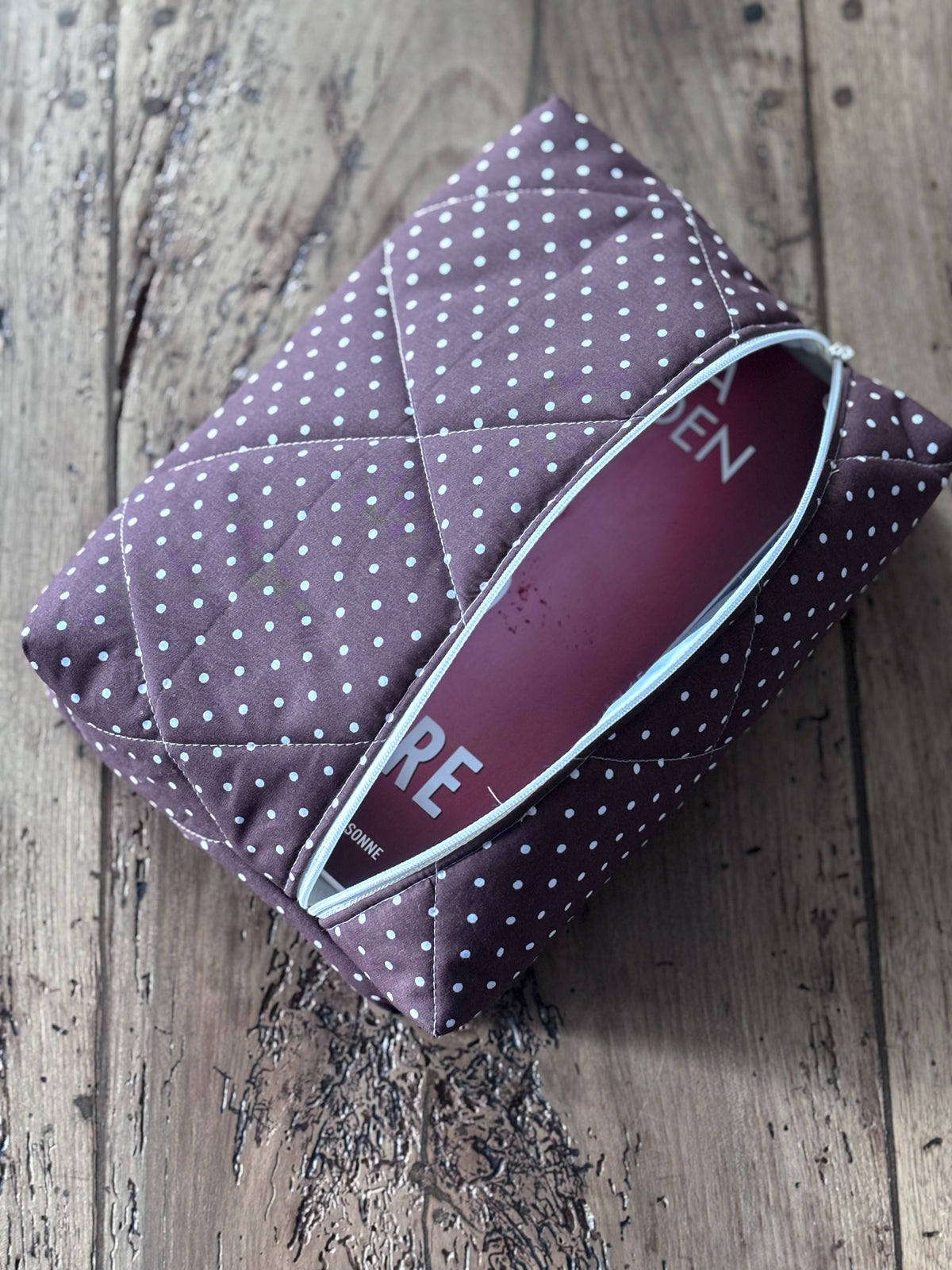 Pochette livre broché - marron pois écrus Garance