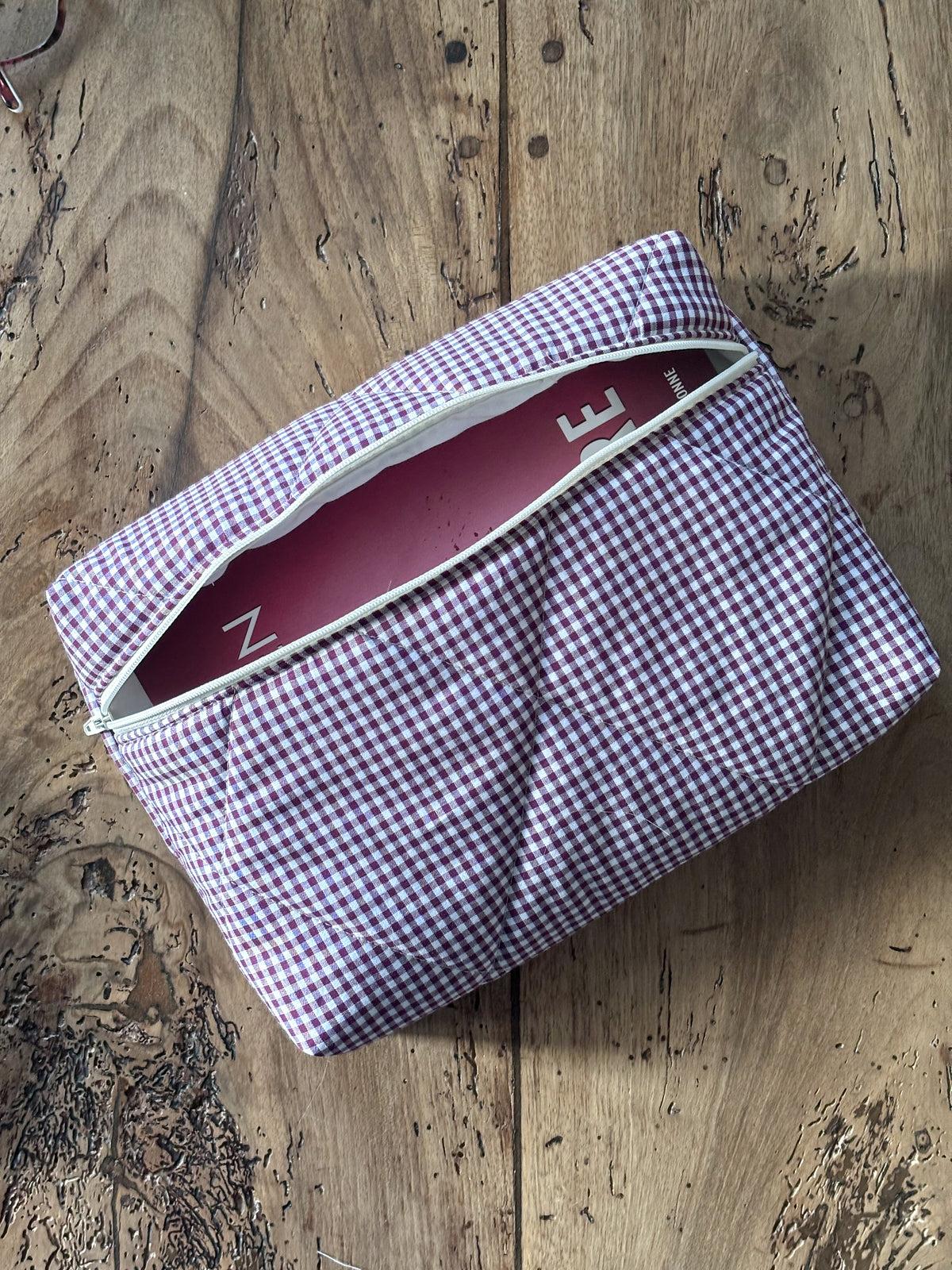 Pochette livre broché - vichy bordeaux Camille