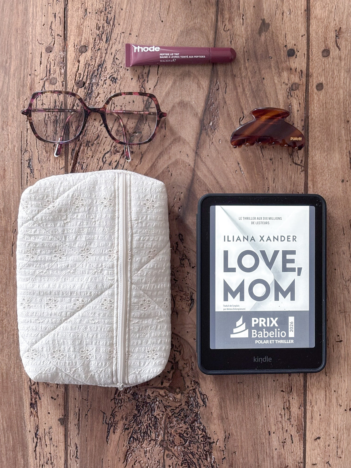Pochette livre de poche - brodée écrue Céleste - Compatible Kindle