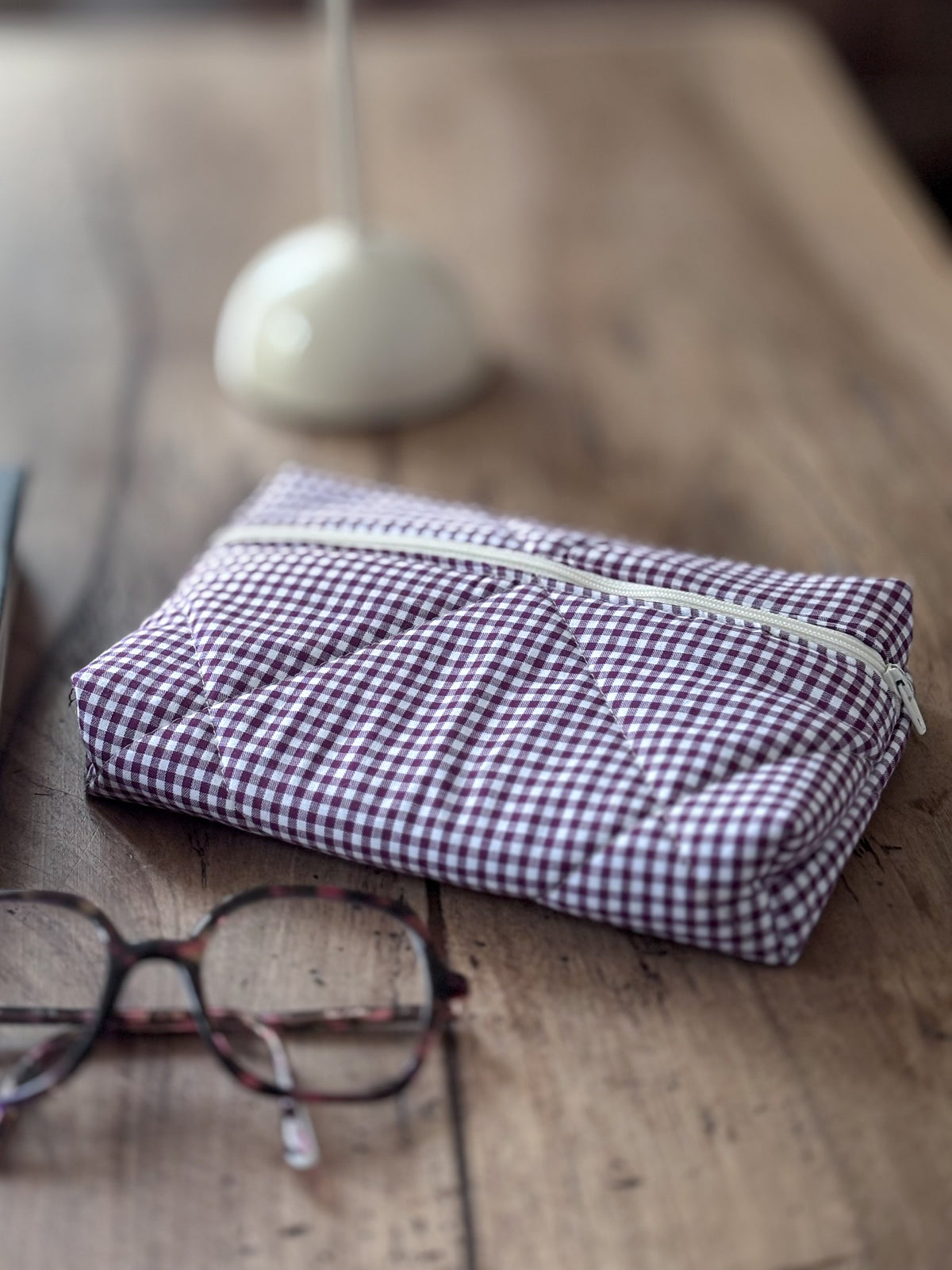 Pochette livre de poche - vichy bordeaux Camille - Compatible Kindle