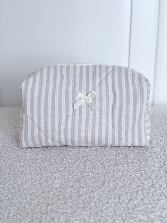Trousse beauté matelassée rayée écrue beige – Albane