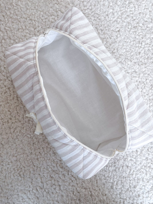 Trousse beauté matelassée rayée écrue beige – Albane