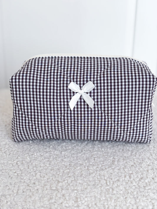 Trousse beauté matelassée vichy marron – Camille