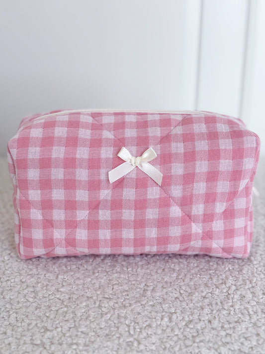 Trousse beauté matelassée vichy rose bonbon – Lou