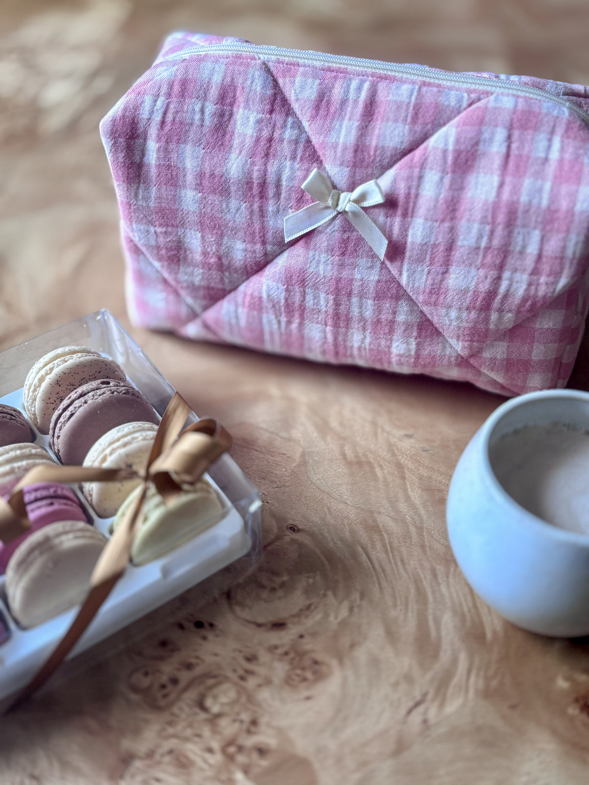 Trousse beauté matelassée vichy rose bonbon – Lou